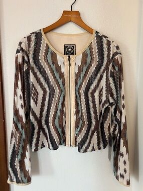 Double D Ranch Sequin-Embellished Multi-Stripe Top in Brown, Cream & Aqua